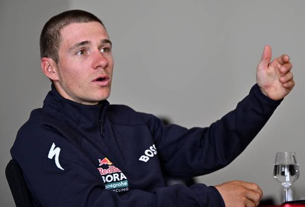 Belgian Remco Evenepoel of Red Bull-BORA-hansgrohe pictured during a press conference, PK, Pressekonferenz of Red Bull-BORA-hansgrohe, ahead of the Liege-Bastogne-Liege one day cycling race, Friday 24 April 2026, in Chaudfontaine. ERICxLALMAND  x171842891x