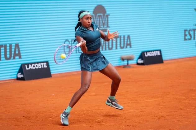 Mutua Madrid Open - Day Five MADRID, SPAIN - APRIL 24: Coco Gauff of the United States plays a forehand against Leolia Jeanjean of France in the second round match during the Mutua Madrid Open 2026 tournament celebrated at La Caja Magica on April 24, 2026 in Madrid, Spain. Madrid La Caja Magica Madrid Spain Copyright: xAlbertoxGardinx AGardin_20260424_Tennis_Madrid_Day5_0591