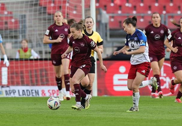 24.04.2026 - Fussball - Saison 2025 2026 - 1. Frauen - Fussball - Bundesliga - 23. Spieltag: 1. FC Nürnberg FCN ( Club ) - Hamburger SV HSV - Sportfoto Zink DaMa - xdaxmax - Nastassja Lein (24, 1. FC Nürnberg FCN ) Pauline Machtens (28, Hamburger SV )