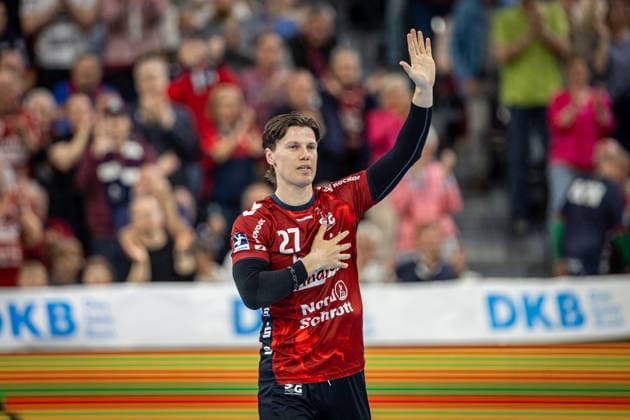 DAIKIN HBL: SG Flensburg-Handewitt vs MT Melsungen; 24.04.26 Aksel Horgen (Nr.27, SG Flensburg-Handewitt). Vertrag verlängert bis 2028 DAIKIN HBL: SG Flensburg-Handewitt vs MT Melsungen, GP JOULE Arena am 24.04.26 Copyright: xBEAUTIFULxSPORTS MarioxM.xKobergx