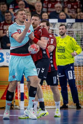 DAIKIN HBL: SG Flensburg-Handewitt vs MT Melsungen; 24.04.26 Dainis Kristopans (Nr.10, MT Melsungen) gestikuliert DAIKIN HBL: SG Flensburg-Handewitt vs MT Melsungen, GP JOULE Arena am 24.04.26 Copyright: xBEAUTIFULxSPORTS MarioxM.xKobergx