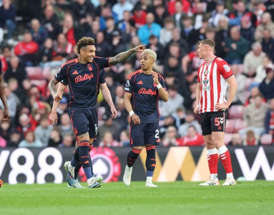 Sunderland, England, 24th April 2026. Igor Jesus of Nottingham Forest celebrates scoring the first goal during the Sunderland vs Nottingham Forest Premier League match at the Stadium Of Light, Sunderland. Picture credit should read: Nigel Roddis Sportimage EDITORIAL USE ONLY. No use with unauthorised audio, video, data, fixture lists, club league logos or live services. Online in-match use limited to 120 images, no video emulation. No use in betting, games or single club league player publications. SPI_018_NR_SUND_NOTT SPI-4720-0018