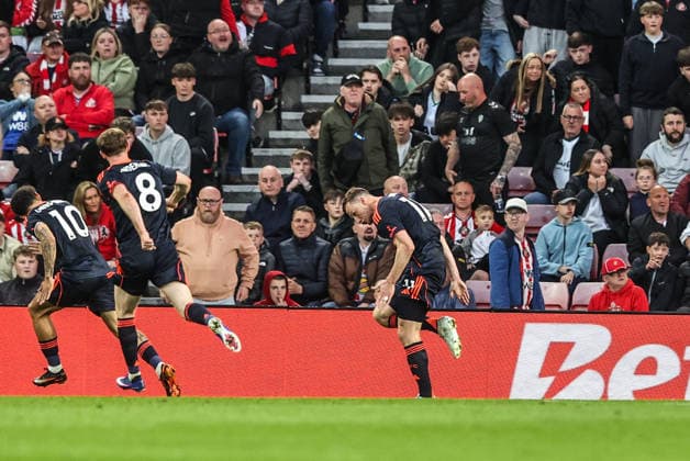 Premier League: Sunderland v Nottingham Forest Chris Wood of Nottingham Forest celebrates his goal to make it 0-2 during the Premier League match Sunderland vs Nottingham Forest at Stadium Of Light, Sunderland, United Kingdom on 24 April 2026 (Photo by Alfie Cosgrove News Images) Sunderland Stadium Of Light Tyne and Wear United Kingdom Copyright: xAlfiexCosgrove NewsxImagesx