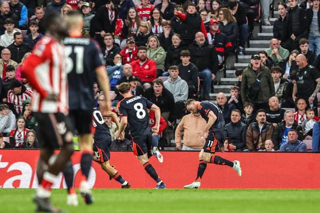 Premier League: Sunderland v Nottingham Forest Chris Wood of Nottingham Forest celebrates his goal to make it 0-2 during the Premier League match Sunderland vs Nottingham Forest at Stadium Of Light, Sunderland, United Kingdom on 24 April 2026 (Photo by Alfie Cosgrove News Images) Sunderland Stadium Of Light Tyne and Wear United Kingdom Copyright: xAlfiexCosgrove NewsxImagesx