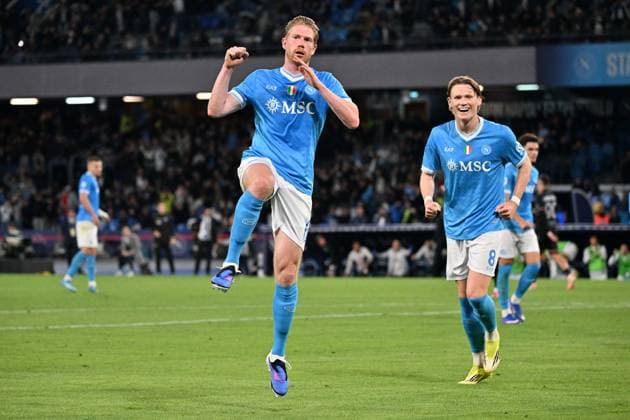 Foto IPP Felice De Martino Napoli 24 04 2026 Calcio Campionato serie A 2025-2026 Napoli - Cremonese Nella foto: Esultanza dopo il gol di Kevin De Bruyne Italy Photo Press World Copyright Napoli italy Italia ITALY  Copyright: xR4924_italyphotopressx