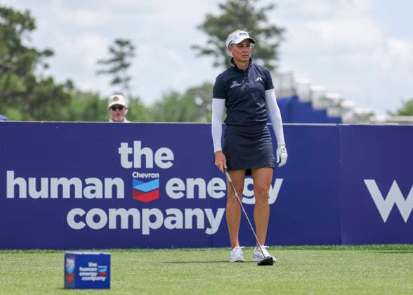 HOUSTON, TX - APRIL 23: Ryann O Toole (USA) studies her tee shot on 10 during the first round of The Chevron Championship on April 23, 2026 at Memorial Park Golf Course in Houston, Texas. (Photo by Leslie Plaza Johnson Icon Sportswire) GOLF: APR 23 LPGA, Golf Damen The Chevron Championship EDITORIAL USE ONLY Icon2604230271