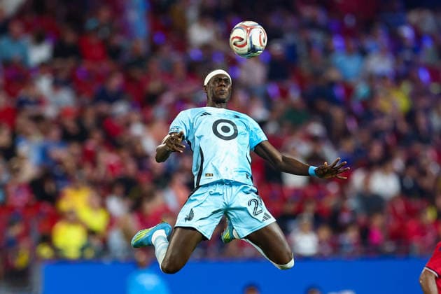 FRISCO, TX - APRIL 22: Minnesota United FC forward Mamadou Dieng ( 29) heads the ball during the MLS, Fussball Herren, USA soccer game between FC Dallas and Minnesota United FC on April 22, 2026 at Toyota Stadium in Frisco, TX. (Photo by Matthew Visinsky Icon Sportswire) SOCCER: APR 22 MLS FC Dallas vs Minnesota EDITORIAL USE ONLY Icon260422087