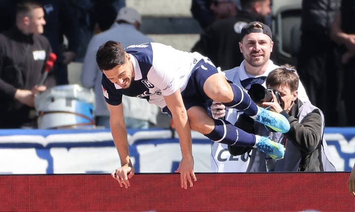 Josip Brekalo jubelt nach Tor zum 1:0 Freude Emotion Jubel Fußball Fussball DFL 2. Bundesliga Herren 31. Spieltag Saison 2025 2026 25.04.2026 Hertha BSC Berlin vs. Holstein Kiel KSV DFL regulations prohibit any use of photographs as image sequences and or quasi-video