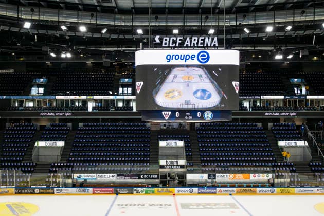 BCF Arena des HCFG, HC Fribourg Gotteron - HC Davos, National League, Playoff Final, Eishockey, 24.04.2026 *** BCF Arena of the HCFG, HC Fribourg Gotteron HC Davos, National League, Playoff Final, Ice Hockey, 24 04 2026 