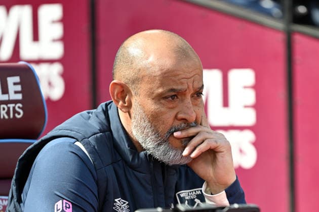 West Ham United v Everton, Premier League West Ham United manager Nuno Espirito Santo (m) during the Premier League match between West Ham United and Everton at the London Stadium, London, UK on 25 April 2026. London London Stadium UK Editorial use only DataCo restrictions apply See www.football-dataco.com , Copyright: xSimonxTraylenx PSI-24148-0004
