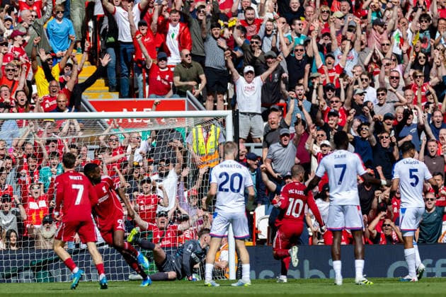 Football - FA Premier League - Liverpool FC v Crystal Palace FC LIVERPOOL, ENGLAND - Saturday, April 25, 2026: Liverpool s Alexander Isak celebrates after scoring the first goal, his first in 2026, during the FA Premier League match between Liverpool FC and Crystal Palace FC at Anfield. (Photo by David Rawcliffe Propaganda) LIVERPOOL Anfield MERSEYSIDE ENGLAND  Copyright: xDavidxRawcliffex P2026-04-25-Liverpool_Crystal_Palace-58