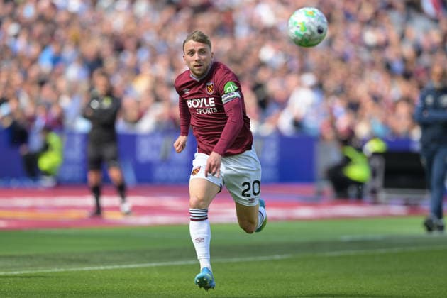 West Ham vs Everton Premier League Jarrod Bowen of West Ham United during the West Ham vs Everton, Premier League match at the London Stadium Stratford. London The London Stadium UK Copyright: xMartinxDaltonx WestHam_vs_Everton_250426_MD_021