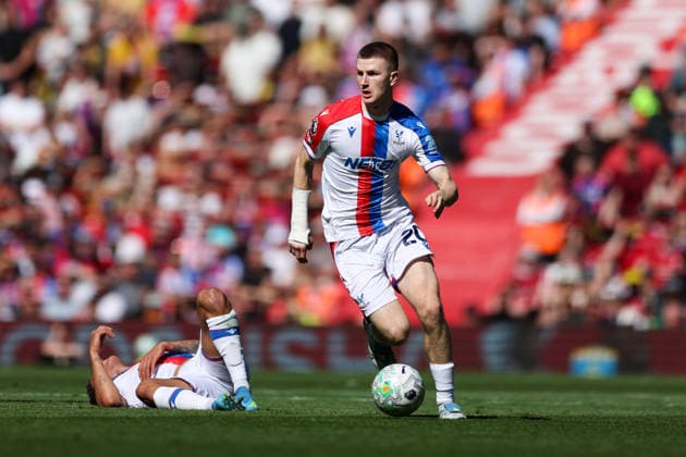 Liverpool, England, 25th April 2026. Adam Wharton of Crystal Palace runs with the ball during the Liverpool vs Crystal Palace Premier League match at Anfield, Liverpool. Picture credit should read: Jessica Hornby Sportimage EDITORIAL USE ONLY. No use with unauthorised audio, video, data, fixture lists, club league logos or live services. Online in-match use limited to 120 images, no video emulation. No use in betting, games or single club league player publications. SPI_042_JH_LIVERPOOL_CRYSTAL_PALACE SPI-4733-0042