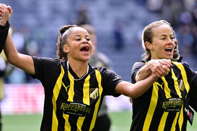STOCKHOLM, SWEDEN 20260425 Häcken s goal scorer Felicia Schröder is happy after winning 0-1 during the first final match of the European Cup between Hammarby and Häcken at 3Arena. STOCKHOLM SWEDEN x10030x