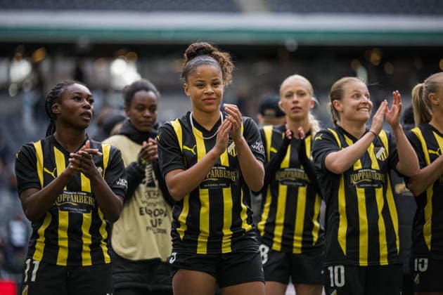 260425 Felicia Schröder of Häcken celebrates after the UEFA Women s Europa Cup final match leg 1 between Hammarby and Häcken on April 25, 2026 in Stockholm. Photo: Jonathan Näckstrand BILDBYRAN COP 94 JN0267 fotboll football soccer fotball europa cup hammarby häcken uefa womens europa cup dam bbeng jubel Copyright: JONATHANxNÄCKSTRAND BB260425JN039