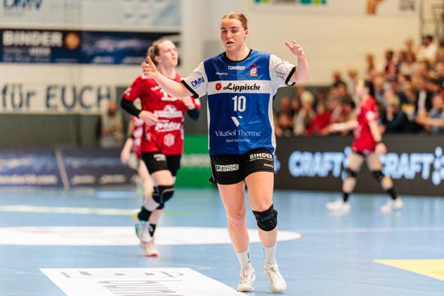 Maxi Muehlner (HSG Blomberg-Lippe, 10) GER, HSG Blomberg-Lippe vs. Thueringer HC, Handball, 1. Bundesliga Frauen, Play-Offs, Halbfinale, Spiel 1, 25.04.2026 GER, HSG Blomberg-Lippe vs. Thueringer HC, Handball, 1. Bundesliga Frauen, Play-Offs, Halbfinale, Spiel 1, 25.04.2026 Blomberg Copyright: xEibner-Pressefoto JanxRollingerx EP_JSK