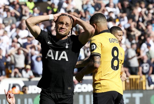 Wolverhampton Wanderers v Tottenham Hotspur, FA Premier League 25.04.26 Wolverhampton Wanderers v Tottenham Hotspur, FA Premier League Bradley Ormesher The Times Xavi Simons of Tottenham after missed chance  Copyright: xBradleyxOrmesherx NINTCHDBPICT001076160483