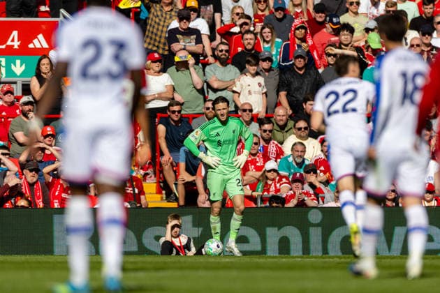 Football - FA Premier League - Liverpool FC v Crystal Palace FC LIVERPOOL, ENGLAND - Saturday, April 25, 2026: Liverpool s goalkeeper Freddie Woodman during the FA Premier League match between Liverpool FC and Crystal Palace FC at Anfield. (Photo by David Rawcliffe Propaganda) LIVERPOOL Anfield MERSEYSIDE ENGLAND  Copyright: xDavidxRawcliffex P2026-04-25-Liverpool_Crystal_Palace-93