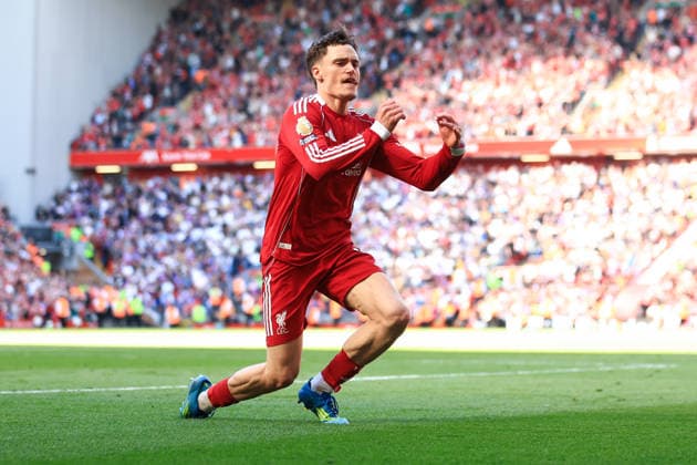 Liverpool, England, 25th April 2026. Florian Wirtz of Liverpool celebrates scoring his team™s third goal during the Liverpool vs Crystal Palace Premier League match at Anfield, Liverpool. Picture credit should read: Jessica Hornby Sportimage EDITORIAL USE ONLY. No use with unauthorised audio, video, data, fixture lists, club league logos or live services. Online in-match use limited to 120 images, no video emulation. No use in betting, games or single club league player publications. SPI_053_JH_LIVERPOOL_CRYSTAL_PALACE SPI-4733-0053
