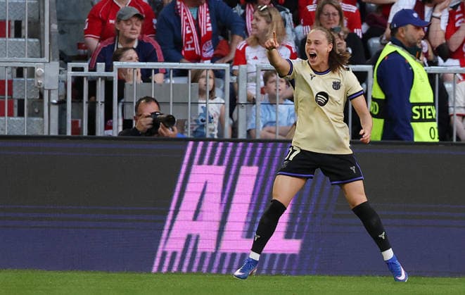 Eva Pajor Torjubel 0-1 , Fc Bayern München-Barcelona Halbfinal Women Champions League , Frauen Fußball , in den Allianz Arena Stadion, in München , Bayern , Deutschland. April 25 , 2026 . Photo by: Davide Elias IPA Photo Pressefoto DENL Copyright: xDavidexEliasx