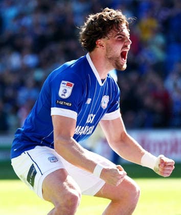 Ollie Tanner of Cardiff City celebrates scoring a goal after making the score 4-0. Cardiff City v Northampton Town, EFL Sky Bet League One, Football, Cardiff City Stadium, Cardiff, UK - 25 Apr 2026Cardiff Cardiff City Stadium United Kingdom EDITORIAL USE ONLY No use with unauthorised audio, video, data, fixture lists, club league logos or live services. Online in-match use limited to 120 images, no video emulation. No use in betting, games or single club league player publications. Copyright: xJamesxMarsh Shutterstockx 16838783an