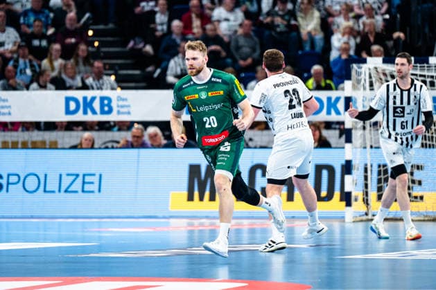 25.04.2026, xdobgx, Handball Daikin HBL, THW Kiel - SC DHfK Leipzig v.l. William Bogojevic (SC DHfK Leipzig Verein, 20) Jubel, Torjubel, jubelt ueber das Tor, celebrate the goal, celebration Kiel
