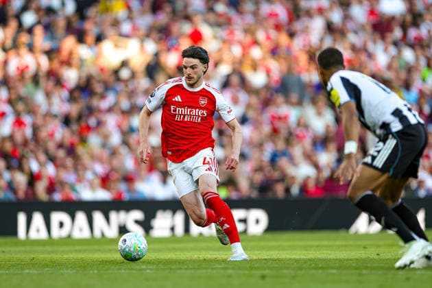 Arsenal v Newcastle United, Premier League Declan Rice (41) of Arsenal during the Premier League match between Arsenal and ewcastle United at the Emirates Stadium, London, UK on 25 April 2026. Editorial use only DataCo restrictions apply See www.football-dataco.com , Copyright: xNigelxKeenex PSI-24153-0046