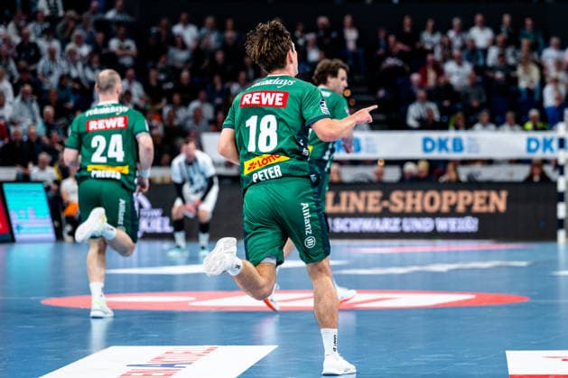 25.04.2026, xdobgx, Handball Daikin HBL, THW Kiel - SC DHfK Leipzig v.l. Domenico Ebner (SC DHfK Leipzig Verein, 1) Jubel, Torjubel, jubelt ueber das Tor, celebrate the goal, celebration Kiel