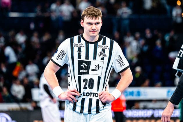 25.04.2026, xdobgx, Handball Daikin HBL, THW Kiel - SC DHfK Leipzig v.l. Lukas Laube (Kiel, 20) enttaeuscht, schaut enttaeuscht, niedergeschlagen, disappointed Kiel
