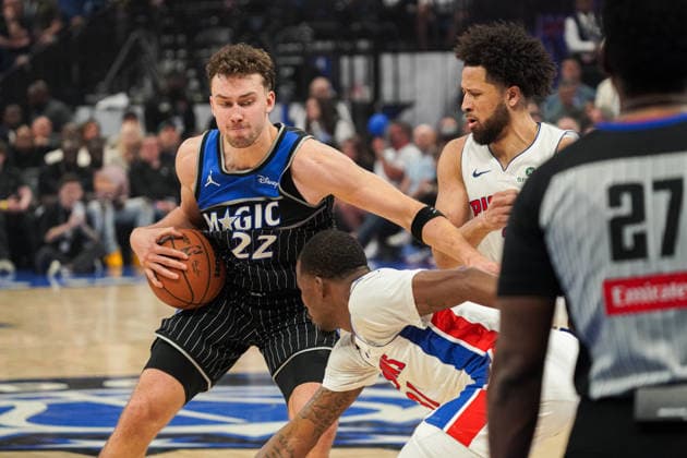 Detroit Pistons at Orlando Magic, Orlando, Florida, USA Orlando, Florida, USA, April 25, 2026, Orlando Magic s Franz Wagner 22 rushing upcourt at the Kia Center. Copyright: xMartyxJean-Louisx