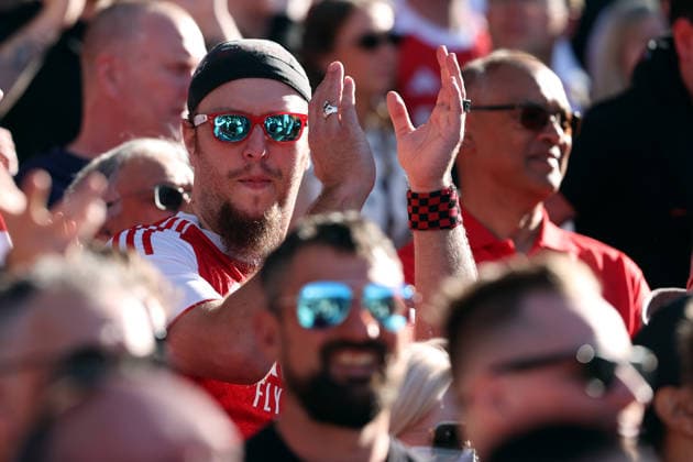 Arsenal v Newcastle United 25 April 2026 London - Premier League Football - Arsenal v Newcastle United - Arsenal supporters wearing sunglasses at the Emirates Stadium - (Photo by Mark Leech). London UK Copyright: xMarkxLeechxOffside