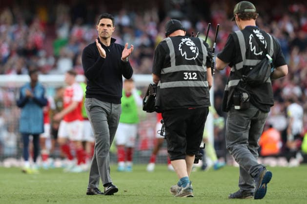 Arsenal v Newcastle United 25 April 2026 London - Premier League Football - Arsenal v Newcastle United - Arsenal manager Mikel Arteta is followed by a television camera crew - (Photo by Mark Leech). London UK Copyright: xMarkxLeechxOffside