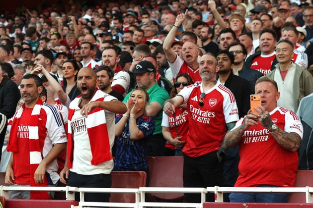 Arsenal v Newcastle United 25 April 2026 London - Premier League Football - Arsenal v Newcastle United - Arsenal fans react angrily at the Emirates Stadium - (Photo by Mark Leech). London UK Copyright: xMarkxLeechxOffside
