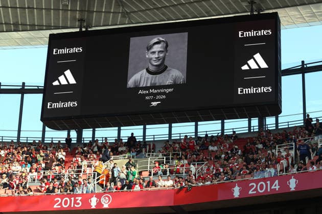 Arsenal v Newcastle United 25 April 2026 London - Premier League Football - Arsenal v Newcastle United - former Arsenal goalkeeper Alex Manninger is remembered after his recent death - (Photo by Mark Leech). London UK Copyright: xMarkxLeechxOffside