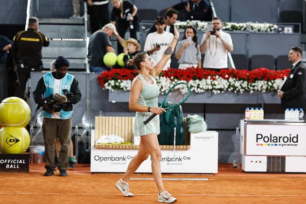 Aryna Sabalenka (BLR), APRIL 25, 2026 - Tennis : Aryna Sabalenka celebrate after winning singles round of 32 match against Jaqueline Cristian on the WTA, Tennis Damen tour 1000 tournaments Mutua Madrid Open tennis tournament at the Caja Magica in Madrid, Spain. Noxthirdxpartyxsales  aflo_328278426