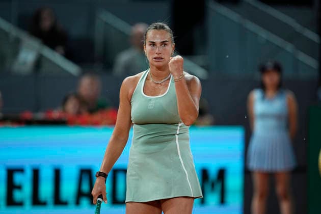 April 25, 2026, Madrid, Madrid, Spain: Aryna Sabalenka of Belarus reacts against Jaqueline Cristian of Romania during the Mutua Madrid Open 2026, ATP, Tennis Herren Masters 1000 and WTA, Tennis Damen 1000, at La Caja Magica on April 25, 2026 in Madrid, Spain. Mutua Madrid Open 2026 - Day 6 - ZUMAa181 20260425_zaa_a181_455 Copyright: xOscarxJ.xBarrosox
