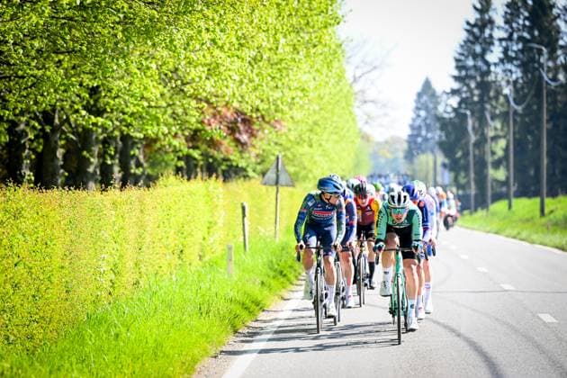 The pack of riders pictured in action during the men elite race of the Liege-Bastogne-Liege UCI World Tour one day cycling race, 259,5km from Liege, over Bastogne to Liege, Sunday 26 April 2026. MAARTENxSTRAETEMANS  x172059708x