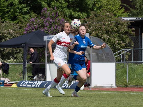 Tamar Dongus (VfB Stuttgart, 32), Marleen Kropp (SV Meppen, 09) GER, VfB Stuttgart vs. SV Meppen, Fussball, 2. Frauen Bundesliga, 23. Spieltag, Spielzeit 2025 2026, 26.04.2026 GER, VfB Stuttgart vs. SV Meppen, Fussball, 2. Frauen Bundesliga, 23. Spieltag, Spielzeit 2025 2026, 26.04.2026 Stuttgart Copyright: xEibner-Pressefoto CarstenxSchwerx EP_CSG