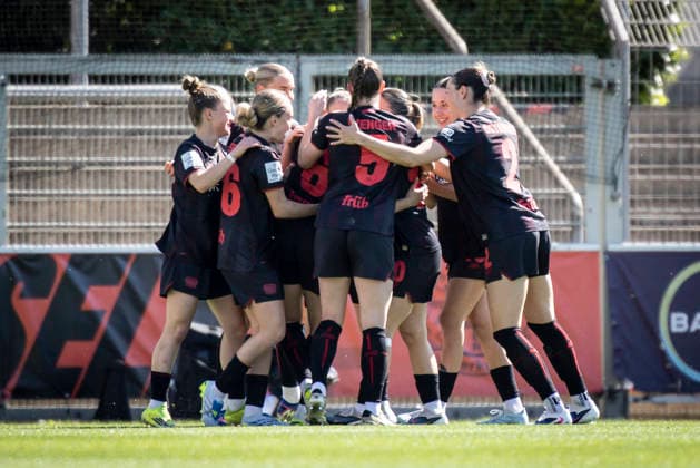 Google Pixel Frauen-Bundesliga; Bayer 04 Leverkusen - SC Freiburg, 26.04.2026 Torjubel: Katharina Piljic (Bayer 04 Leverkusen, 6) trifft zum 1:0; Bayer 04 Leverkusen - SC Freiburg an Spieltag 23 der Google Pixel Frauen-Bundesliga am 26.04.2026 im Ulrich-Haberland-Stadion in Leverkusen (Nordrhein-Westfalen). DFL REGULATIONS PROHIBIT ANY USE OF PHOTOGRAPHS AS IMAGE SEQUENCES AND OR QUASI-VIDEO. Copyright: xBEAUTIFULxSPORTS AxelxKohringx