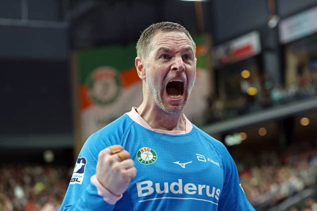 26.04.2026, xovx, Handball Daikin Handball Bundesliga, HSG Wetzlar - Bergischer HC Jubel bei Andreas Palicka (HSG Wetzlar) Wetzlar Buderus-Arena Hessen Deutschland (DE)