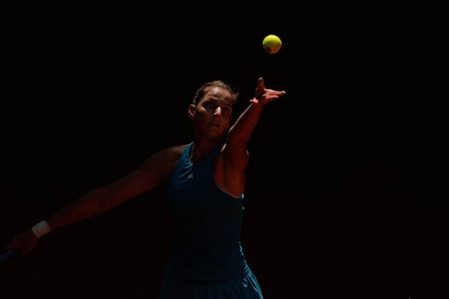 April 26, 2026, Madrid, Madrid, Spain: Karolina Pliskova of Czech Republic in action against Elise Mertens of Belgium during the Mutua Madrid Open 2026, ATP, Tennis Herren Masters 1000 and WTA, Tennis Damen 1000, at La Caja Magica on April 26, 2026 in Madrid, Spain. Mutua Madrid Open 2026 - Day 7 - ZUMAa181 20260426_zaa_a181_196 Copyright: xDennisxAgyemanx