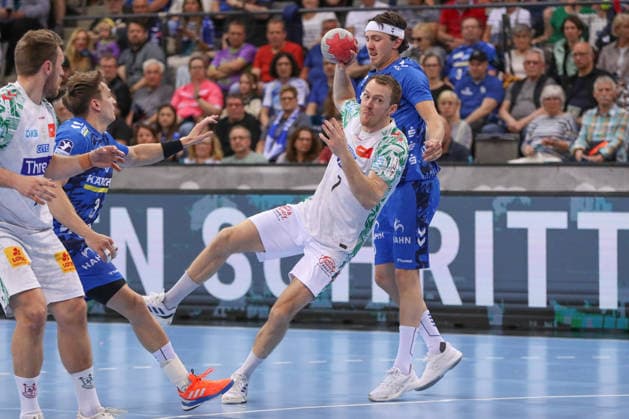 26.04.2026, xgox, Handball - Daikin HBL TVB Stuttgart - SC Magdeburg emspor, v.l. Felix Claar (Magdeburg, 7) wirft Tor, Torschuetze, erzielt Tor, Treffer, scores the goal Stuttgart