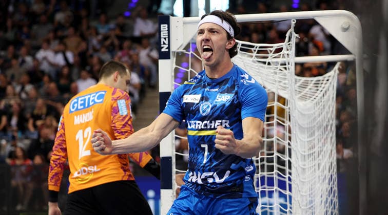 26.04.2026 Stuttgart, Handball TVB Stuttgart vs. SC Magdeburg, Kasper Thorsen Lien (TVB) jubelt