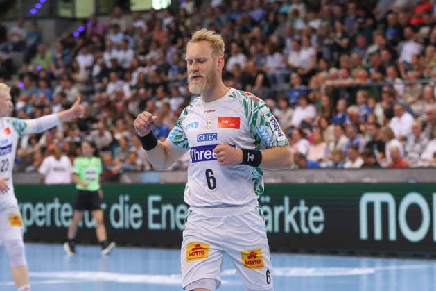 26.04.2026, xgox, Handball - Daikin HBL TVB Stuttgart - SC Magdeburg emspor, v.l. Matthias Musche (Magdeburg, 6) Jubel, Torjubel, jubelt ueber das Tor, celebrate the goal, celebration Stuttgart