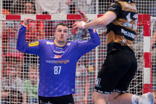 26.04.2026, 29. Spieltag der 2. Handball Bundesliga, TuSEM Essen - HC Elbflorenz 2006. Torwart Dominik Plaue (TuSEM Essen). Essen Am Hallo NRW Deutschland xRHR-FOTO DEx Copyright: DennisxEwert RHR-FOTOx RHR-FOTO DE