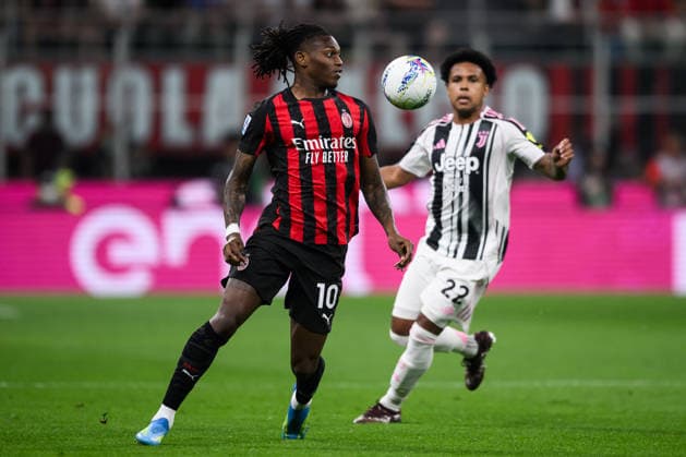 AC Milan v Juventus FC - Serie A Rafael Leao of AC Milan is challenged by Weston McKennie of Juventus FC during the Serie A football match between AC Milan and Juventus FC. Milan Italy Copyright: xNicolòxCampox