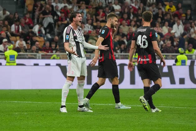 Juventus™s Dusan Vlahovic during the Serie A soccer match between Milan and Juventus at the Giuseppe Meazza stadium in Milano, north Italy - April 26, 2026 - Soccer.  Copyright: xAlessioxMorgese LaPressex
