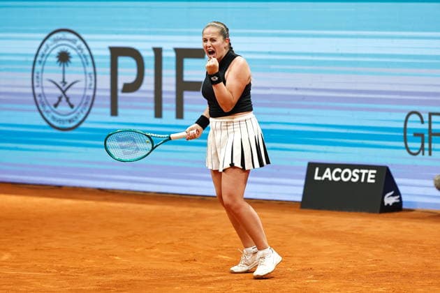 Jelena Ostapenko (LAT), APRIL 26, 2026 - Tennis : Jelena Ostapenko celebrate after take a set point during singles round of 32 match against Anastasia Potapova on the WTA, Tennis Damen tour 1000 tournaments Mutua Madrid Open tennis tournament at the Caja Magica in Madrid, Spain. Noxthirdxpartyxsales  aflo_328394019
