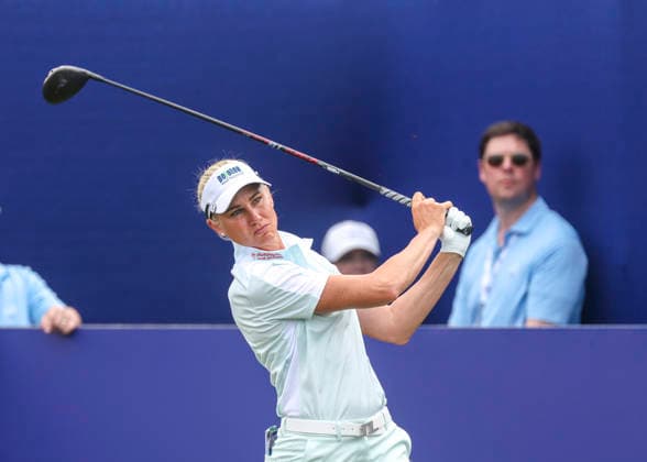 HOUSTON, TX - APRIL 26: Ryann O Toole (USA) watches her tee shot at 1 during the final round of The Chevron Championship on April 26, 2026 at Memorial Park Golf Course in Houston, Texas. (Photo by Leslie Plaza Johnson Icon Sportswire) GOLF: APR 26 LPGA, Golf Damen The Chevron Championship EDITORIAL USE ONLY Icon260426002