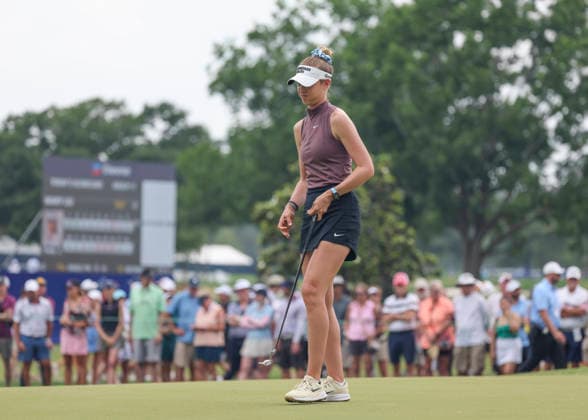 HOUSTON, TX - APRIL 26: Nelly Korda (USA) is on 9 green during the final round of The Chevron Championship on April 26, 2026 at Memorial Park Golf Course in Houston, Texas. (Photo by Leslie Plaza Johnson Icon Sportswire) GOLF: APR 26 LPGA, Golf Damen The Chevron Championship EDITORIAL USE ONLY Icon260426048